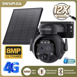 SHIWOJIA 듀얼 렌즈 야외 와이파이 태양 전지 보안 카메라, PIR 인간 감지, 12X 줌, 4G LTE, 8MP 야간 투시경