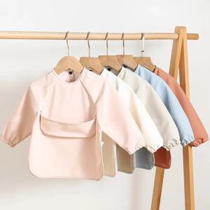 1pcs 솔리드 컬러 페인팅 Smock 아기의 부드러운 방수 긴 소매 아트 Smock 먹이 턱받이 앞치마 어린이 액세서리