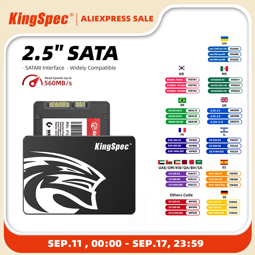 KingSpec SSD SATA SATAIII SSD, PC용 내부 솔리드 스테이트 드라이브, HDD 2.5 인치 하드 디스크, 120GB, 240GB, 480GB, 1TB, 128GB, 256GB, 512GB