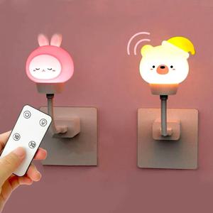 어린이용 USB LED 야간 조명, 귀여운 만화 야간 램프, 곰 병아리 새끼 고양이 리모컨, 아기 침실 장식, 침대 옆 램프