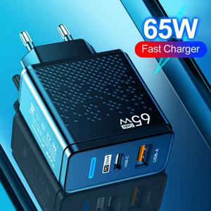 총 65W GaN USB 고속 충전 C타입 충전기, 멀티 포트 휴대폰 벽 어댑터, 아이폰 삼성 샤오미 화웨이 PD 고속 충전기