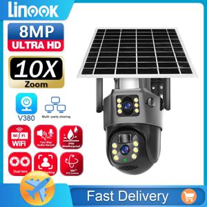 Linook V380 프로 태양광 카메라, 와이파이 8MP 4K 무선 모니터링 카메라, 야외 IP 보안 카메라, 10X 확대