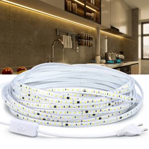 220V 방수 LED 스트립 조명 고휘도 120LED/m, 홈 데코레이션 주방 야외 정원용 LED 조명 스위치 포함