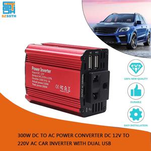 DC 12V-220V AC 차량용 인버터, 300W DC-AC 전력 변환기, EU 소켓, 듀얼 USB 자동차 어댑터, 드롭시 자동 변압기