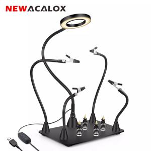 NEWACALOX-타사 핸드 핫 에어 건 프레임, PCB 보드 홀더 히트 건 스탠드, 도움 손 납땜 도구, 3X LED 돋보기