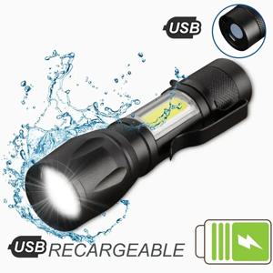 USB 충전식 미니 LED 손전등, 줌 가능 COB + XPE 토치, 야외 캠핑 하이킹, 방수 비상 조명, 작업 랜턴