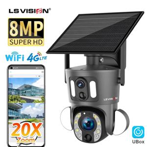 LS VISION 듀얼 스크린 태양광 카메라, 듀얼 PIR 감지, 휴머노이드 자동 추적 CCTV 카메라, 8MP, 20X 광학 줌, 4G SIM, 4K WiFi, PTZ