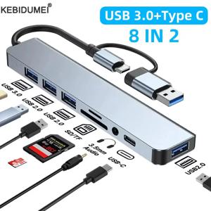 USB 3.0 C타입 어댑터 도킹 스테이션, USB 2.0 포트, TF SD 카드 리더, 오디오 출력 멀티 허브 분배기, 맥북 프로 컴퓨터용