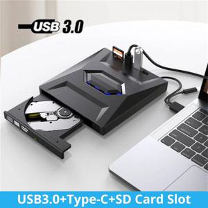 USB 3.0 타입 3-in-1 다기능 외장 모바일 드라이브 CD DVD 버너, SD 카드, U 디스크 플레이어, 읽기 속도 CD 롬, 24X CD-RW