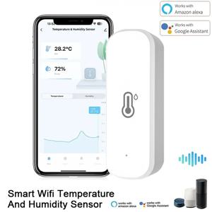 와이파이 스마트 온도 및 습도 센서, 배터리 구동 앱 모니터링, 스마트 홈 보안, 알렉사 구글 홈으로 작동