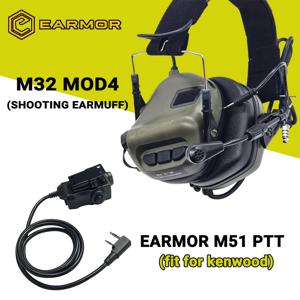 켄우드용 EARMOR M32 MOD4 전술 헤드셋, 소음 방지 헤드폰, 통신 슈팅 이어머프, EARMOR M51 PTT 어댑터 포함