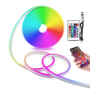 USB RGB 네온 LED 스트립 조명, 방수 네온 스트립, 블루투스 앱 및 리모컨 포함, 홈 장식 조명, 1 m, 2 m, 3 m, 4 m, 5V