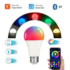 투야 LED 전구 스마트 라이프 앱 제어, 밝기 조절 RGB 컬러 앰플, 홈 침실 AC 85- 265V 작동, 15W E27