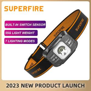 SUPERFIRE HL75-S 미니 LED 헤드 램프 유형-C 충전식 강력한 센서 헤드 라이트 조절 가능한 야외 낚시 캠핑 랜턴