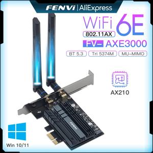 FENVI 블루투스 5.3 트라이 밴드 무선 PCIe 와이파이 어댑터, 5374Mbps 와이파이 6E AX210, 2.4G, 5G, 6Ghz, 802.11AX 와이파이 6 카드, PC Win10, 11