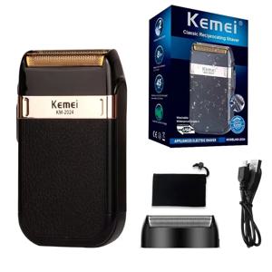 Kemei KM-2024 전문 USB 충전식 남성용 전기 면도기, 가죽 쉘 방수 수염 트리머 면도기