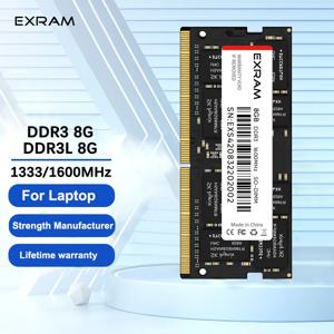 EXRAM 10600 12800 노트북 소딤 내장 메모리 램, DDR3 8GB, 1333MHz, 1600MHz, 1.5V, 204 핀, PC3, 3L