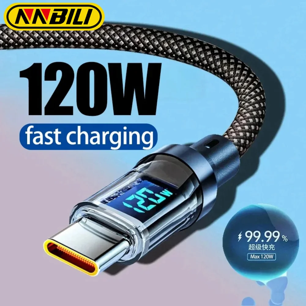 NNBILI 고속 충전 데이터 코드, 120W LED 디지털 디스플레이, USB C타입 케이블, 삼성, 샤오미, 포코, 레드미, 화웨이, 신제품