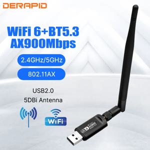 AX900 USB 와이파이 어댑터 듀얼 밴드 블루투스 5.3, 2 in 1 와이파이 6 동글 무선 리시버, PC 및 노트북 드라이버 무료, Win10/11