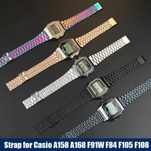 CASIO 시계 밴드 스테인레스 스틸 스트랩, 금속 초박형 스트랩, F91W F84 F105 F108 A158 A168 AE1200/1300 B650 AQ230Men, 18mm