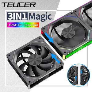 Teucer JM-5 PC 케이스 선풍기 미러 사이클 ARGB 라이트 CD 텍스처, 무소음 PWM 800-2000RPM 수냉식 라디에이터 환풍기, 12cm, 3 인 1