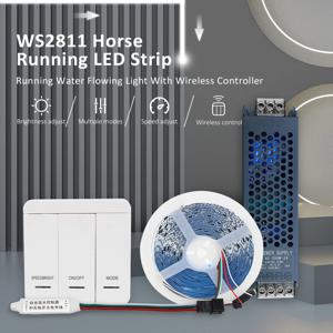 WS2811 2835 SMD 24V DC 러닝 워터 LED 스트립, 흐르는 빛, 126LED/M, 10M, 15M 무선 컨트롤러, 유연한 램프 리본 키트