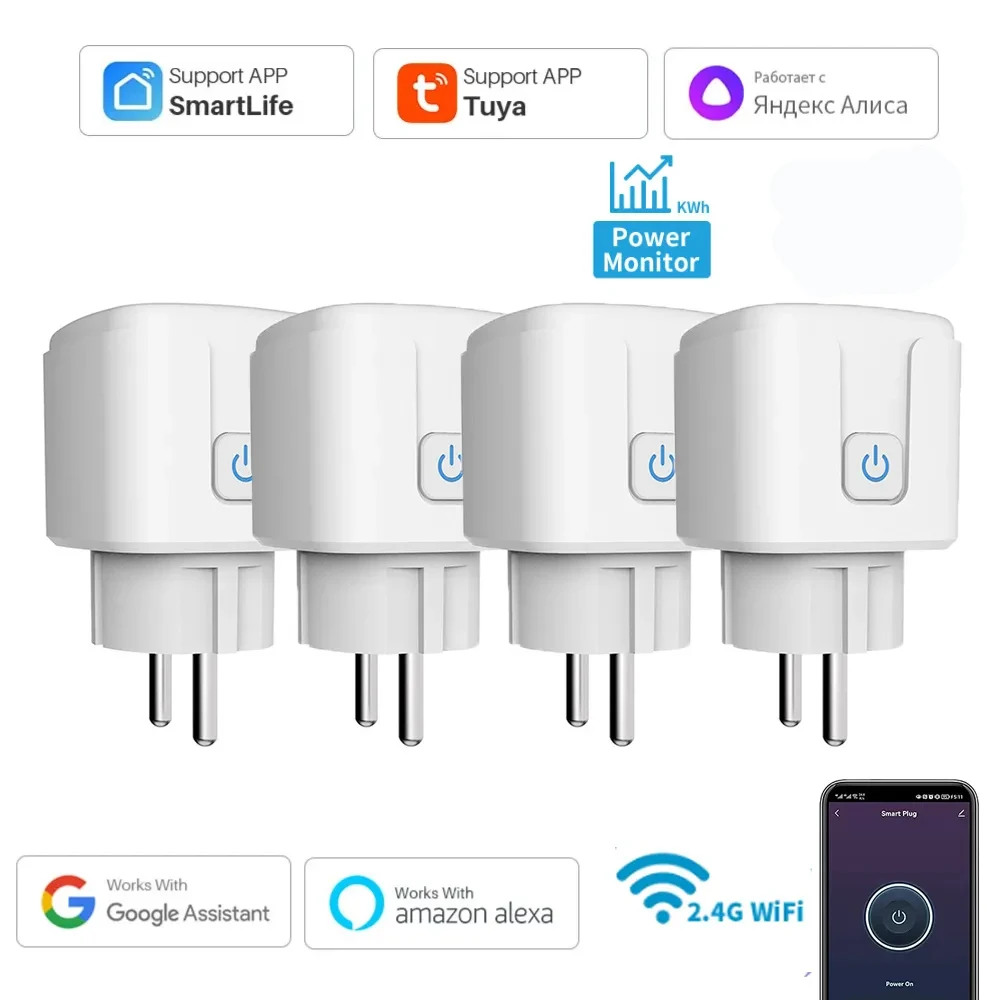 스마트 플러그 와이파이 소켓, 전력 모니터 타이밍 기능, Tuya SmartLife 앱 제어, 알렉사 구글 홈 앨리스로 작동, EU 16A, 20A