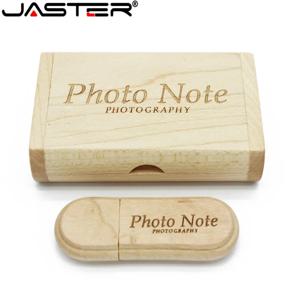 JASTER-사용자 정의 로고 레이저 조각 나무 + 상자 펜드라이브, 4GB 8GB 16GB 32GB 64GB USB 플래시 드라이브 사진 선물, 1 개