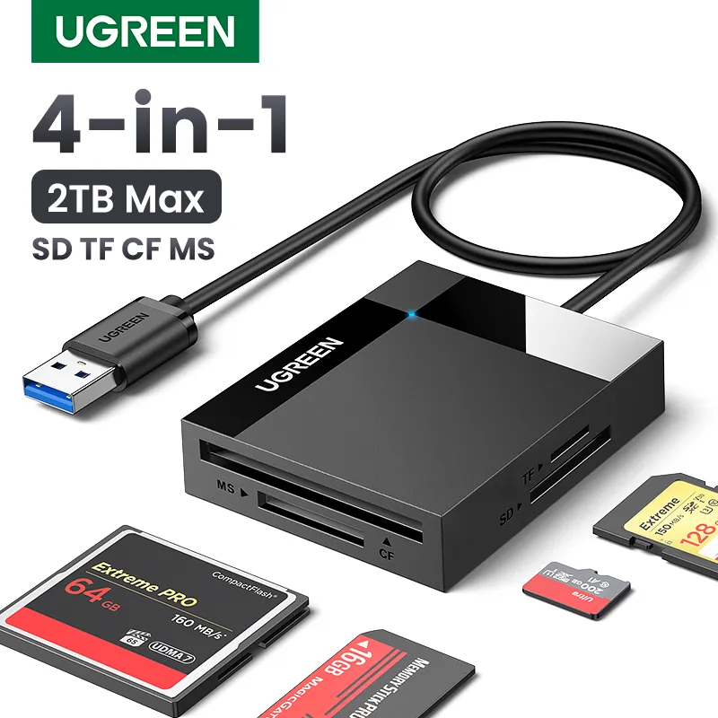 UGREEN 카드 리더 4-in-1 USB3.0/USB-C SD 마이크로 SD TF CF MS 컴팩트 플래시 카드 어댑터 노트북 PC 멀티 OTG 스마트 카드 리더