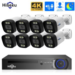 Hiseeu 4K POE 보안 카메라 시스템, AI 얼굴 감지, 8MP 8CH CCTV NVR H.265 P2P AI 비디오 야외 IP 카메라 감시 세트