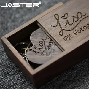 JASTER 펜 드라이브 호두 나무 심장 + 상자 USB 2.0 플래시 드라이브, 무료 사용자 정의 로고 메모리 스틱 키 체인 결혼 선물 U 디스크 8G