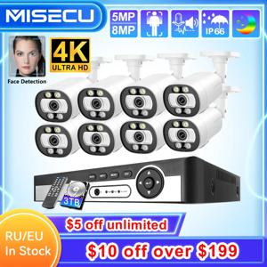 Misecu POE 보안 AI 카메라 시스템, 얼굴 감지, 8MP CCTV 레코드 감시 보호 키트, 컬러 나이트 비전 NVR, 8CH, 4K, 5MP