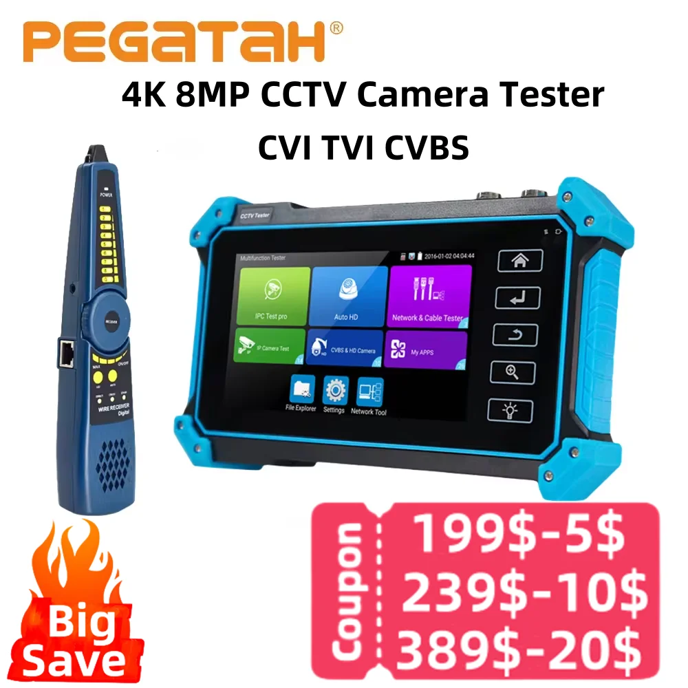 PEGATAH-12MP IPC 테스터 8MP/AHD/CVI/TV/SDI CCTV 테스터 HDMI VGA 입력 5.4in CCTV 모니터, IP 카메라 테스터 CFTV 테스터