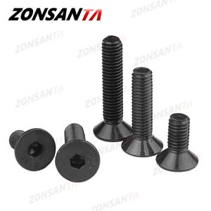 ZONSANTA-M2 M2.5 M3 M4 M5 M6 dinm01 탄소강 볼트 DIY 육각 육각 소켓 플랫 헤드 카운터 싱크 나사, 검정색 가구 나사