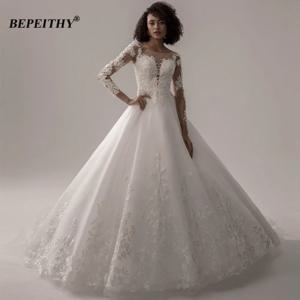 BEPEITHY-레이스 웨딩 드레스, 2022 볼 가운, 신부 특종 글리터 공주 아이보리 긴 소매 신부용 웨딩 드레스, 신부용