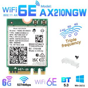 트라이 밴드 무선 네트워크 와이파이 카드, 인텔 AX210NGW, 2.4G, 5G, 6Ghz, 802.11ax, 블루투스 5.3, Win 10/11, 6E, AX210, M.2, NGFF, 5374Mbps