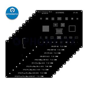 DIYPHONE BGA 리볼링 스텐실 키트, 아이폰 15 14 13 11 12 프로 맥스 X XR 8P 8 7P 7 6 블랙 스틸 CPU IC 칩 주석 납땜 그물