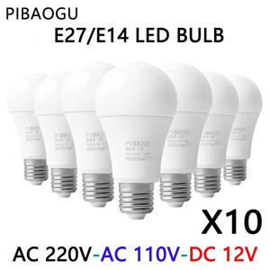 PIBAOGU 가정용 LED 전구 램프, E27, E14, AC220V, 110V, DC12V-85V 24 전구, 전원 20W, 18W, 15W, 12W, 9W, 5W, 3W, 거실 램프, 10 개