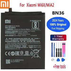 샤오미 미 6X A2 Mi6X MiA2 용 정품 배터리, 3000mAh 휴대폰 배터리, 빠른 배송 및 도구, BN36, 2024 년