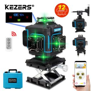 KEZERS 녹색 레이저 레벨 디스플레이, 16 라인 4D 360 KL4D-03G, 4000mAh 리튬 이온 배터리, 리모컨 여행 가방, 1PC