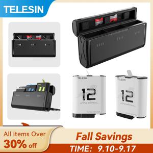 TELESIN Endurence 배터리, 고프로 히어로 12, 11, 10, 9, 1750 mAh 배터리, 3 슬롯, TF 카드, 배터리 스토리지 충전기 박스