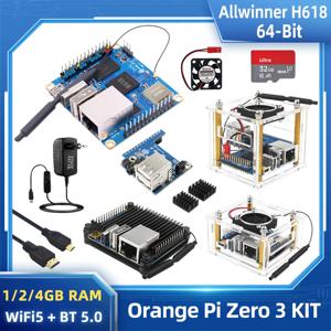 Orange Pi Zero 3 Allwinner H618 WiFi5 + BT 5.0 1 2 4 GB RAM 옵션 아크릴 케이스 팬 방열판 전원 공급 장치, OPI Zero 3