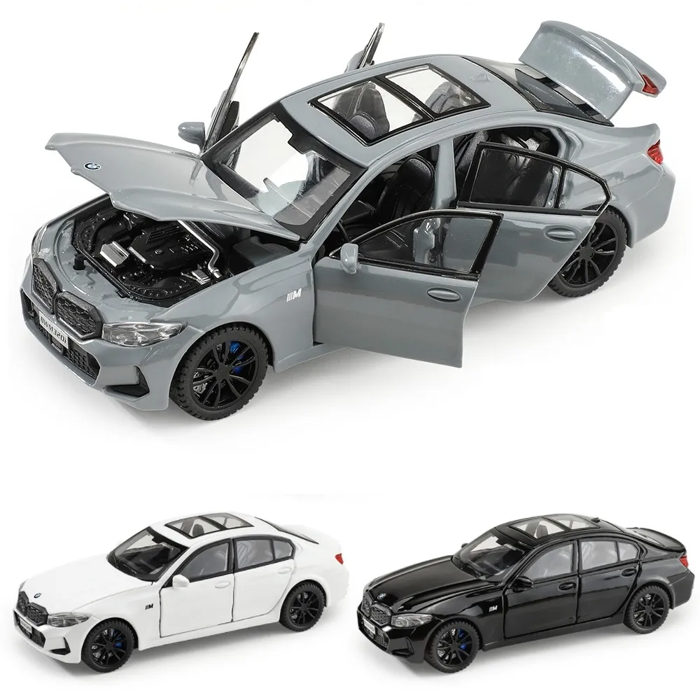 1/32 BMW 320i 세단 미니어처 다이캐스트 장난감 자동차 모델, 사운드 및 라이트 도어, 개방 가능한 교육 컬렉션, 어린이 소년 선물