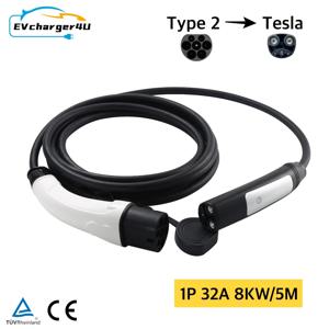 EVcharger4U 익스텐션 충전 케이블, 테슬라 NACS EV 충전기 케이블, IEC62196-2 타입 2 에서 모델 3, Y, X, S, 1 상, 32A, 8KW