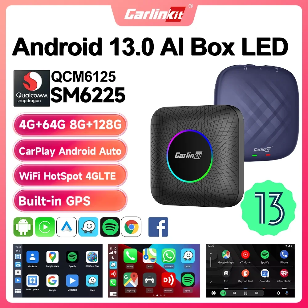 2024 CarlinKit CarPlay AI Box 안드로이드 13 SM6225 QCM6125 8 코어 안드로이드 자동 무선 CarPlay 어댑터 WiFi 4GLTE 유선 CarPlay 자동차 용 GPS 64G 128G FOTA 업그레이드 연결