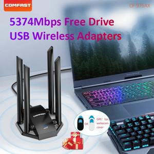 트라이 밴드 기가비트 게이밍 네트워크 카드, 5374Mbps USB 어댑터, AX5400, 2.4G, 5G, 6GHz, 와이파이 동글 4 안테나 리시버, Win10/11 용