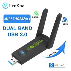 듀얼 밴드 USB 와이파이 어댑터, 안테나 포함 무선 네트워크 카드, 동글 네트워크 카드, 1300Mbps, 2.4GHz + 5GHz