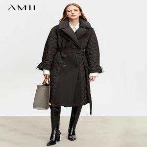 AMII 여성용 미니멀리스트 2023 겨울 다운 코트, 심플하고 따뜻한 롱 더블 브레스트 칼라, 분리형 여성 재킷 12324016