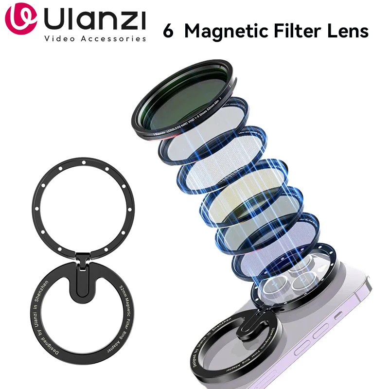 Ulanzi MagFilter 맥세이프 마그네틱 필터 어댑터 링, 조절식 컬러 렌즈 필터, VND CPL, 아이폰 15, 14, 13, 12 프로 맥스용, 52mm