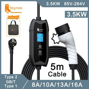 Feyree EV 충전기 타입 2 16A 3.5kW GBT 전기 자동차 5M 충전 케이블, J1772 타입 1 월박스, 전기 자동차